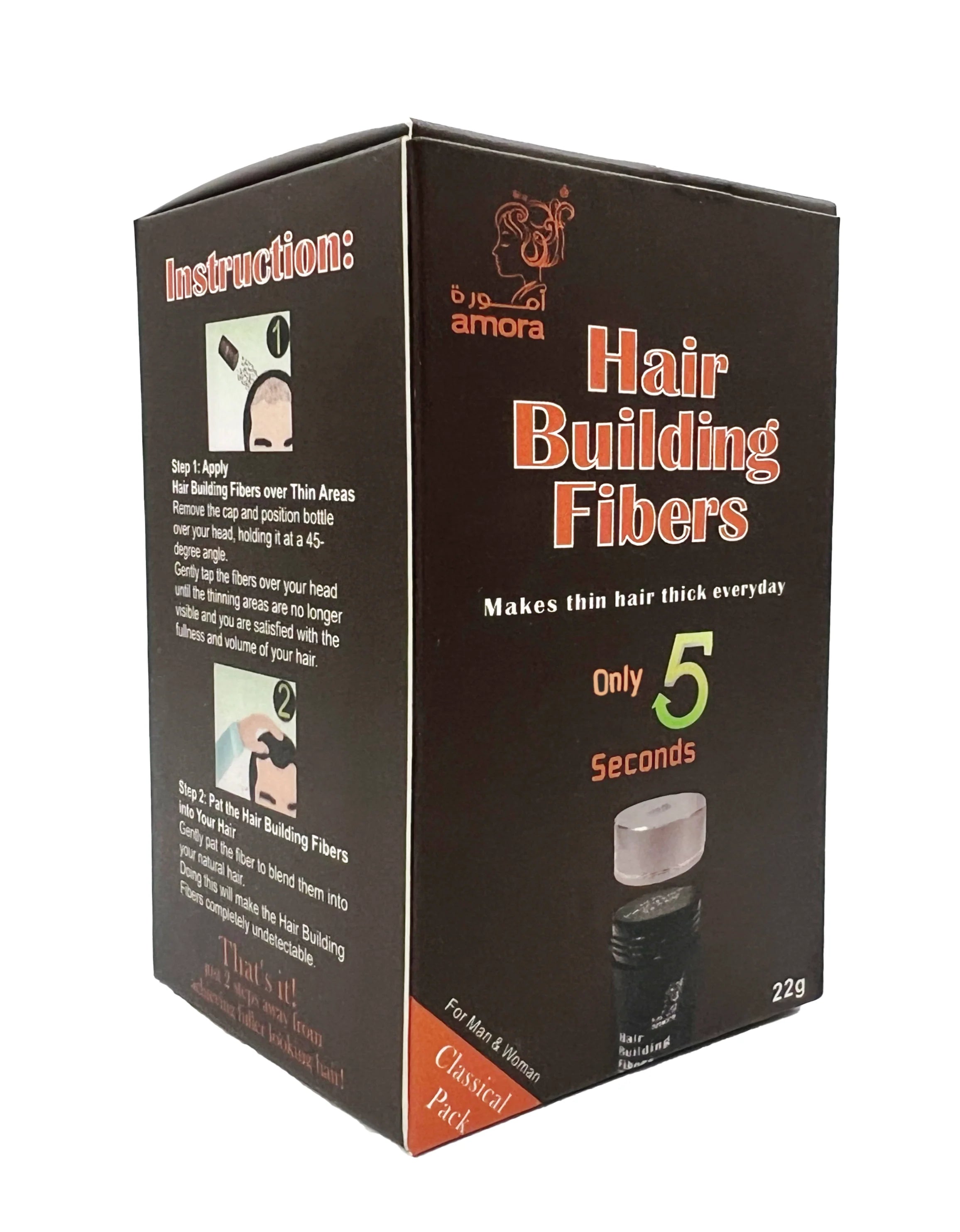 Amora Hair Building Fiber - Instant Hair Thickness , Volume and Coverage 22g