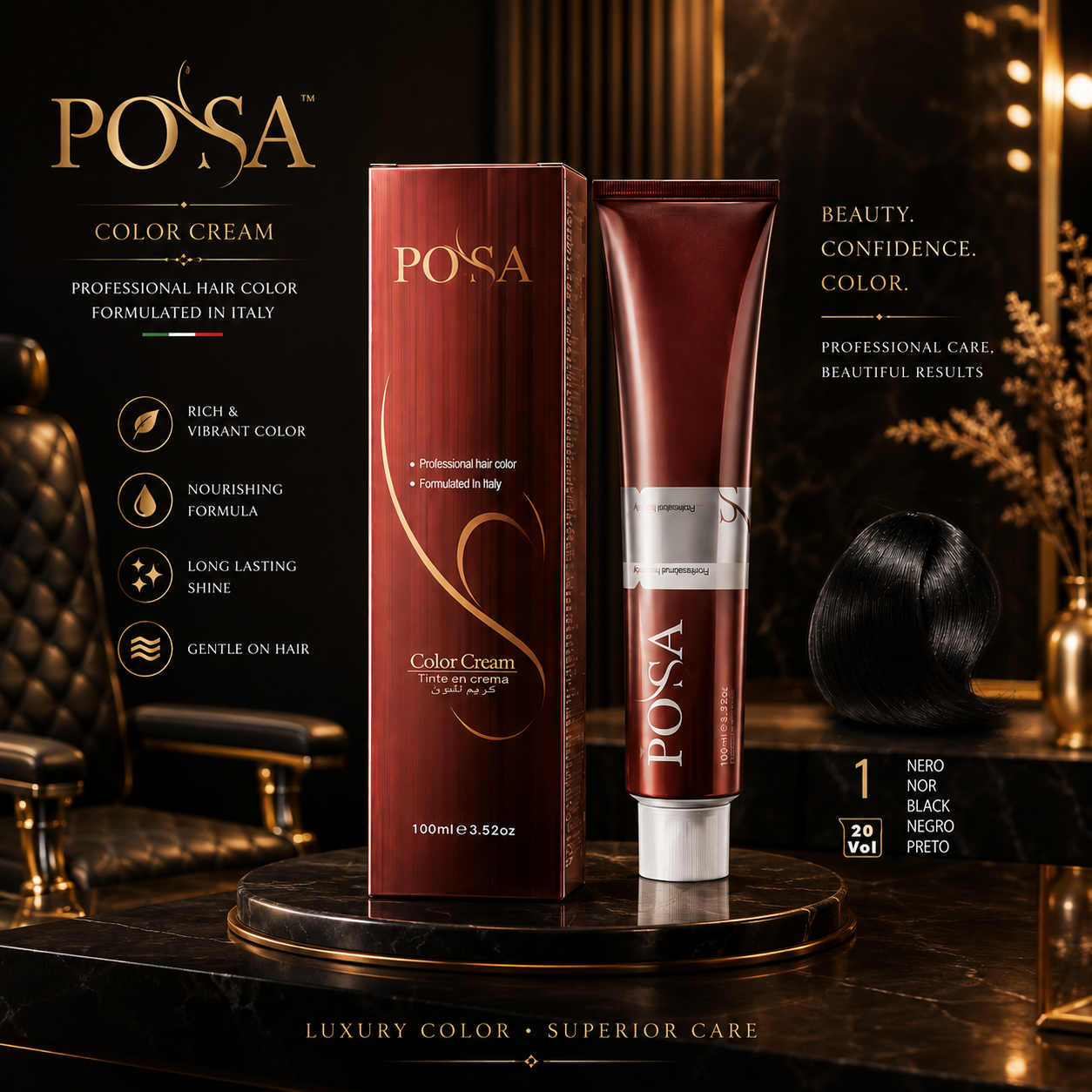 POSA Professional Hair Color Cream 1.0 – Black (100ml)