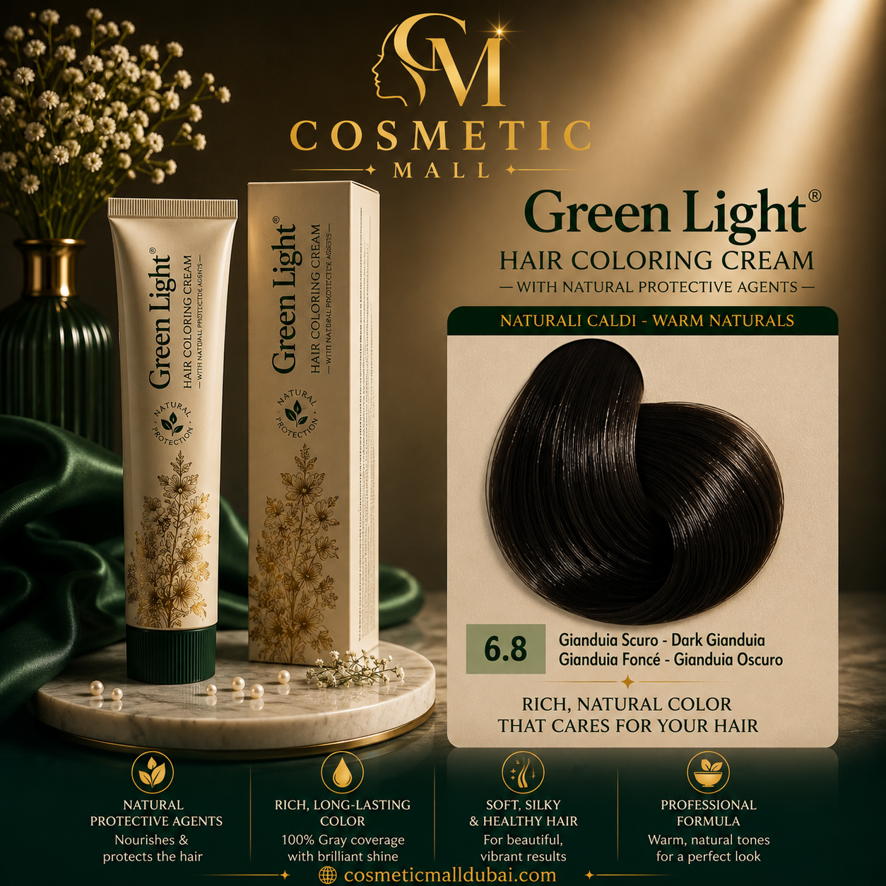 Green Light Hair Coloring Cream 6.8 Dark Gianduia | Professional Permanent Hair Color