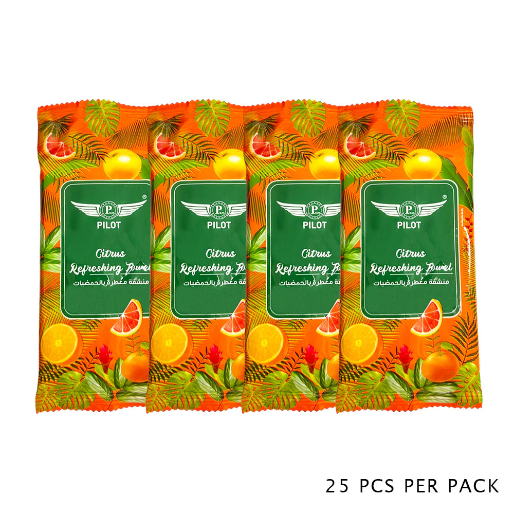 Pilot Refreshing Towels 25 Pack – Individually Wrapped Cooling Wet Wipes with 6 Scents, Travel, Gym, Face & Body Cleansing Towelettes