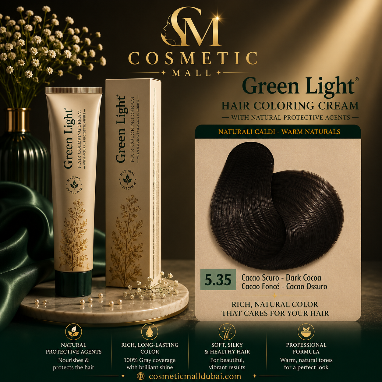 Green Light Hair Coloring Cream 5.35 Dark Cocoa | Professional Permanent Hair Color