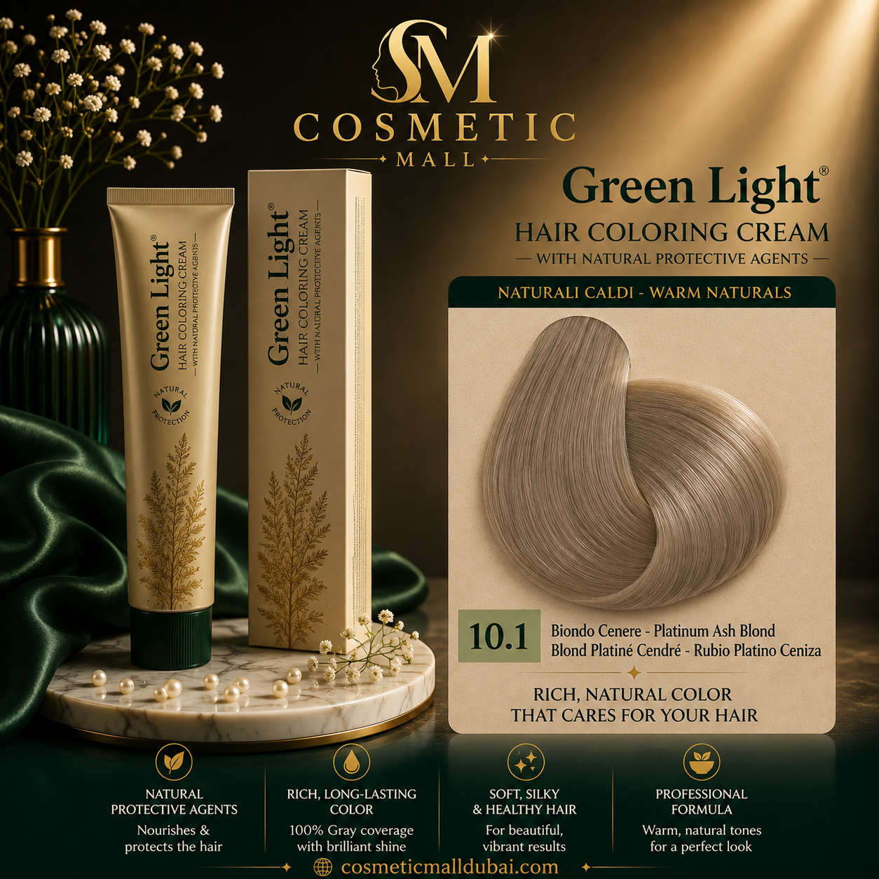 Green Light Hair Coloring Cream 10.1 Platinum Ash Blonde | Professional Permanent Hair Color
