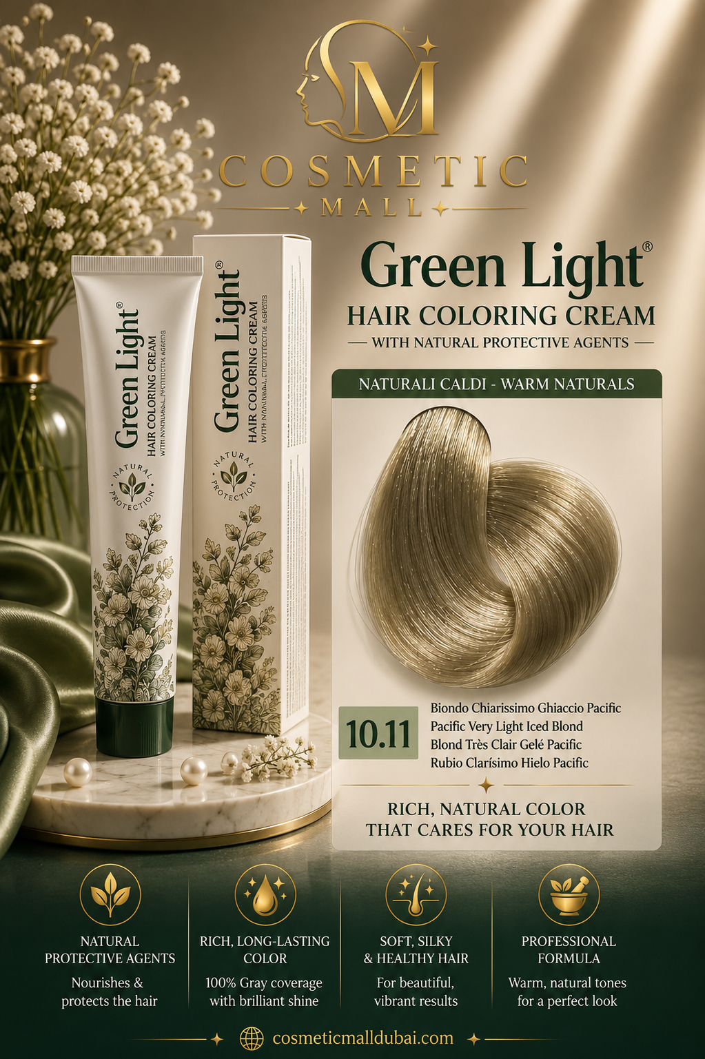 Green Light Hair Coloring Cream 10.11 Pacific Very Light Iced Blonde | Professional Permanent Hair Color