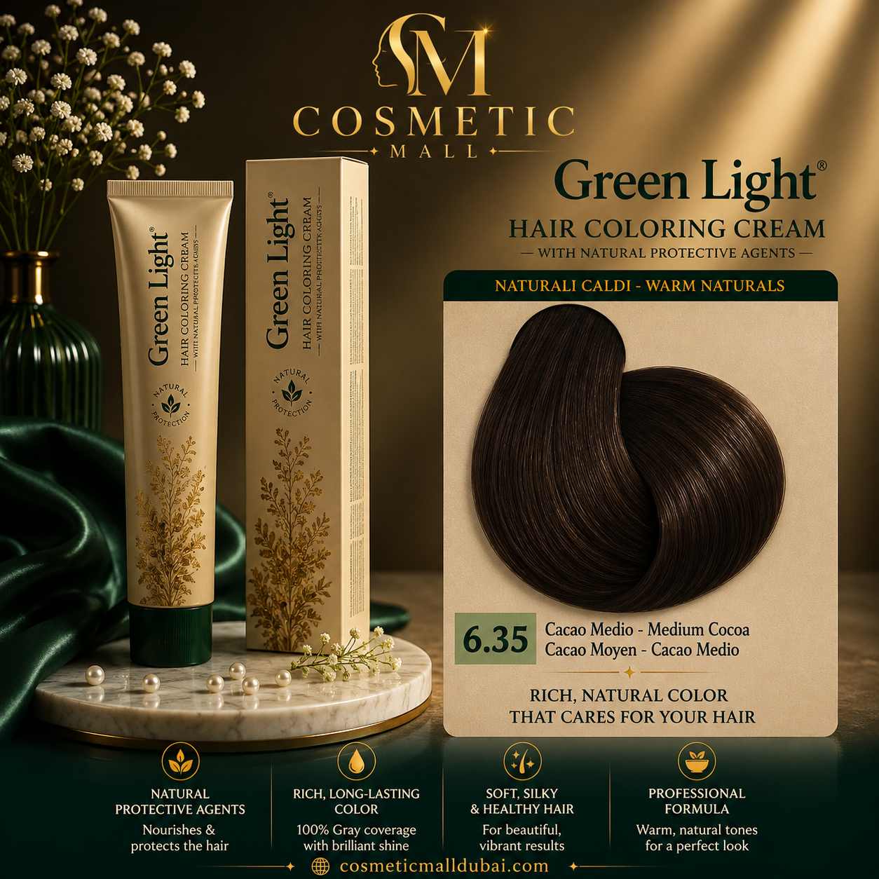 Green Light Hair Coloring Cream 6.35 Medium Cocoa | Professional Permanent Hair Color