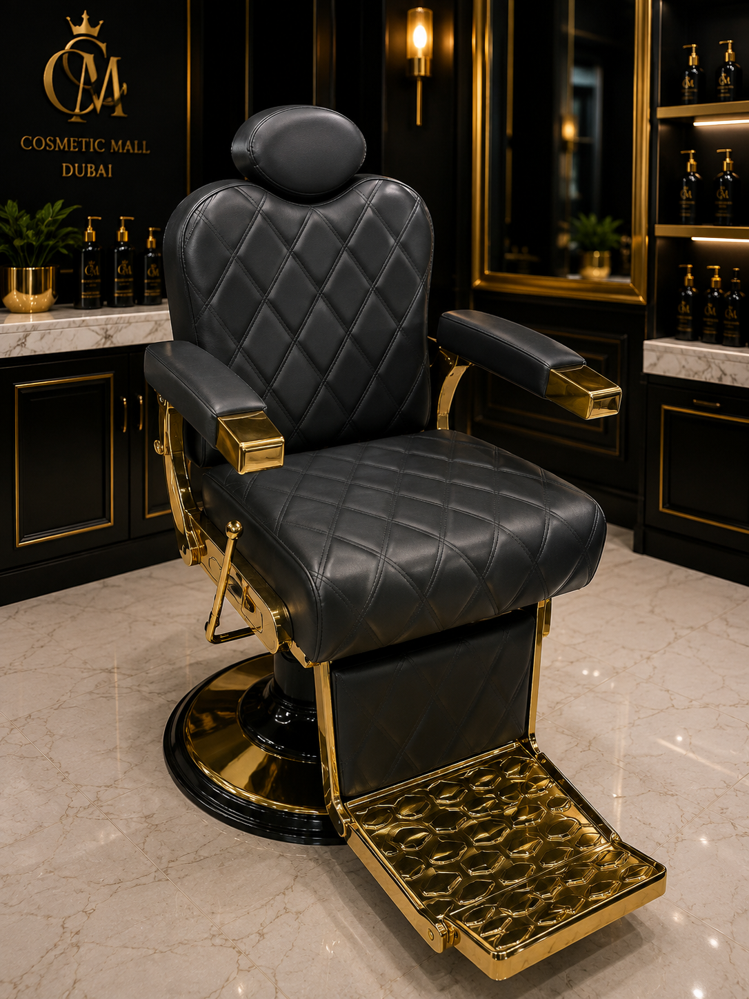 Luxury Black & Gold Diamond Quilted Barber Chair | Premium Salon Styling Chair