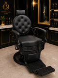 Luxury Black Tufted Barber Chair with Extended Footrest | Premium Professional Salon Chair