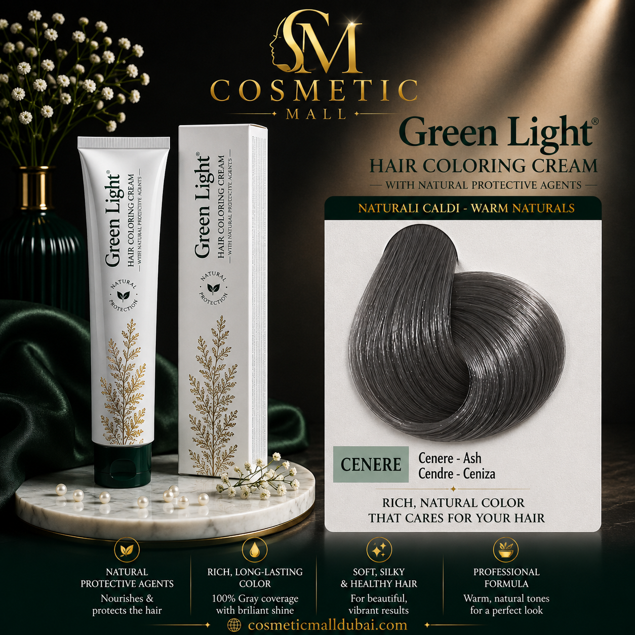 Green Light Hair Coloring Cream – Cenere (Ash) – Professional Permanent Hair Color 100ml