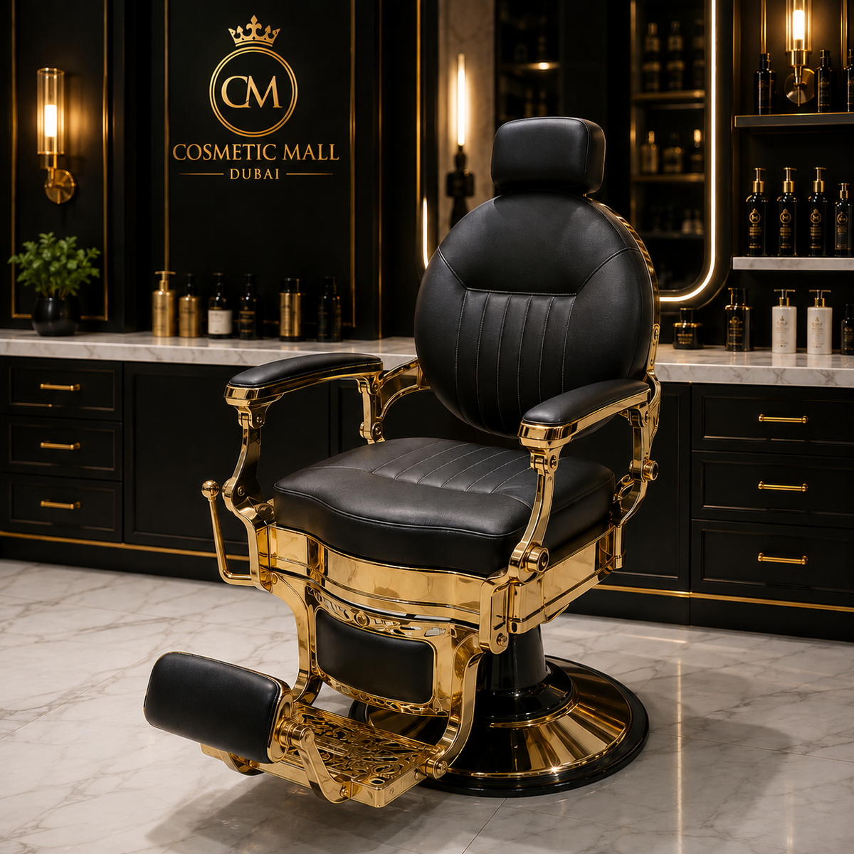 Luxury Black & Gold Barber Chair | Professional Vintage Salon Styling Chair