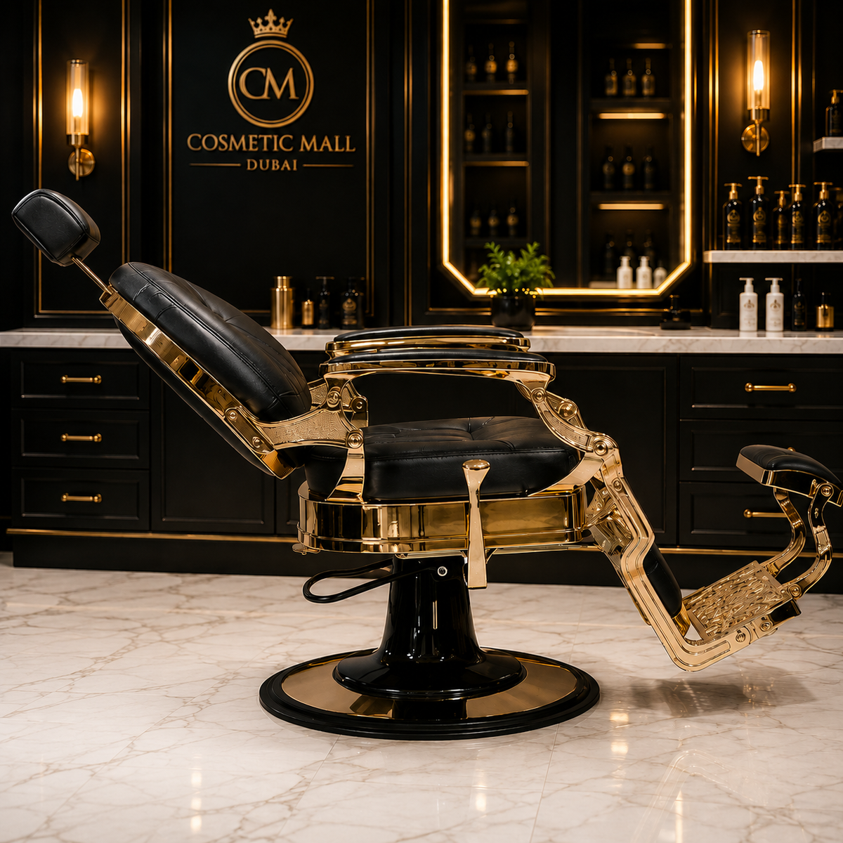 Luxury Black & Gold Barber Chair | Professional Vintage Salon Styling Chair