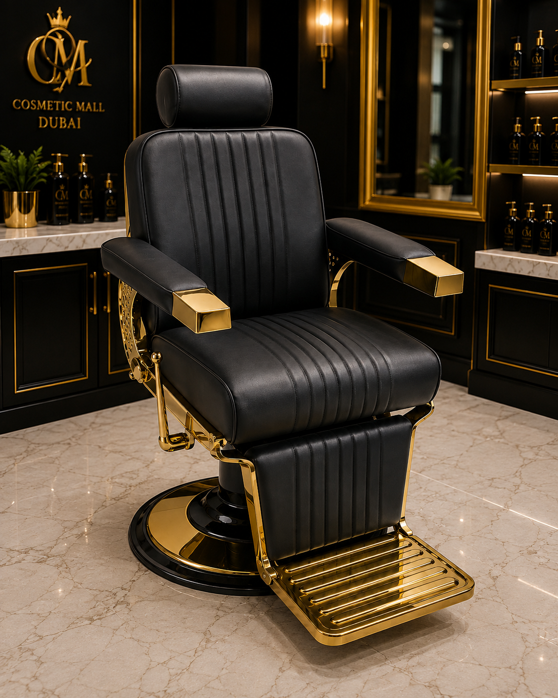 Luxury Black & Gold Professional Barber Chair | Premium Salon Styling Chair