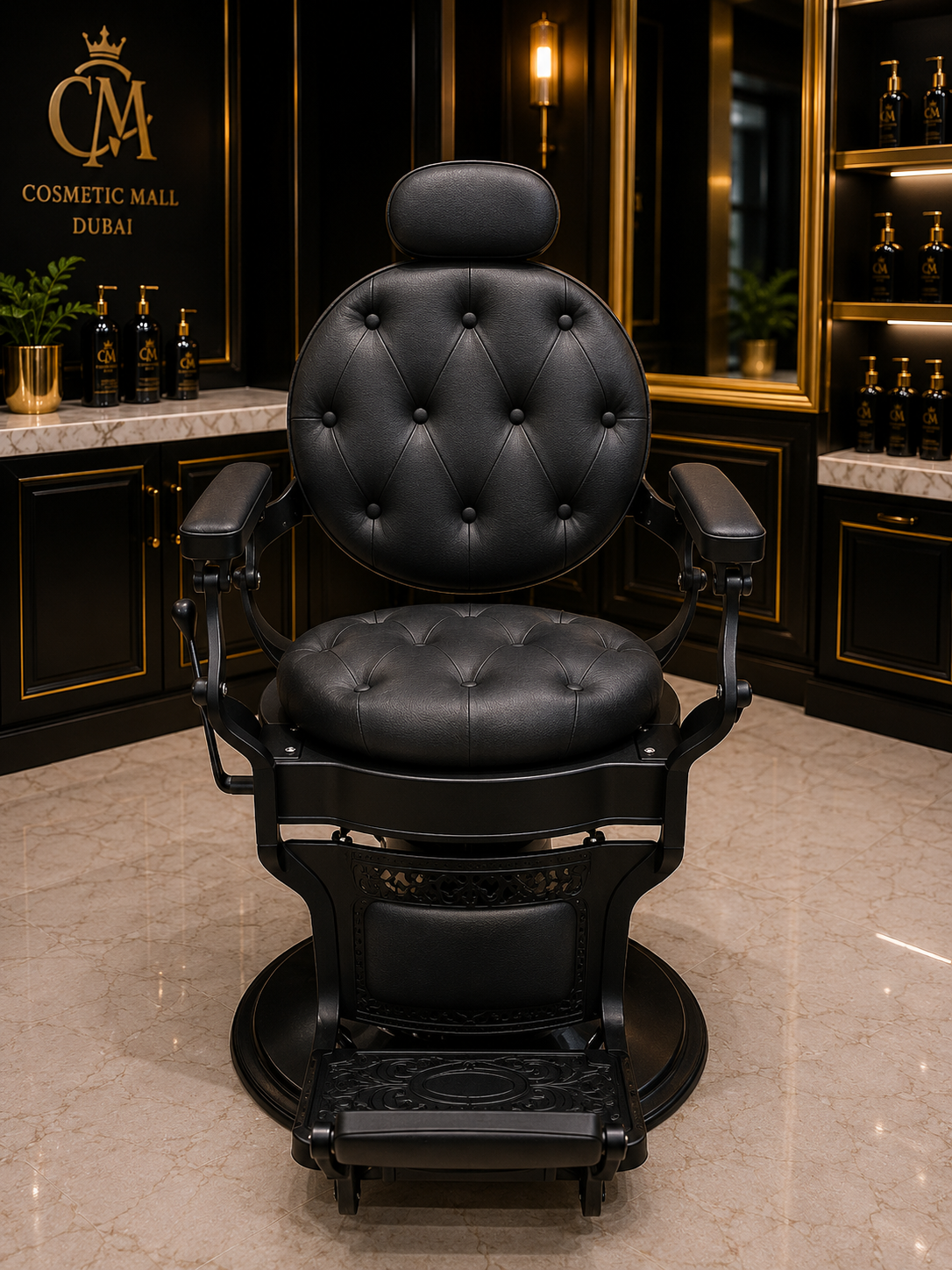 Luxury Black Tufted Barber Chair | Premium Professional Salon Chair