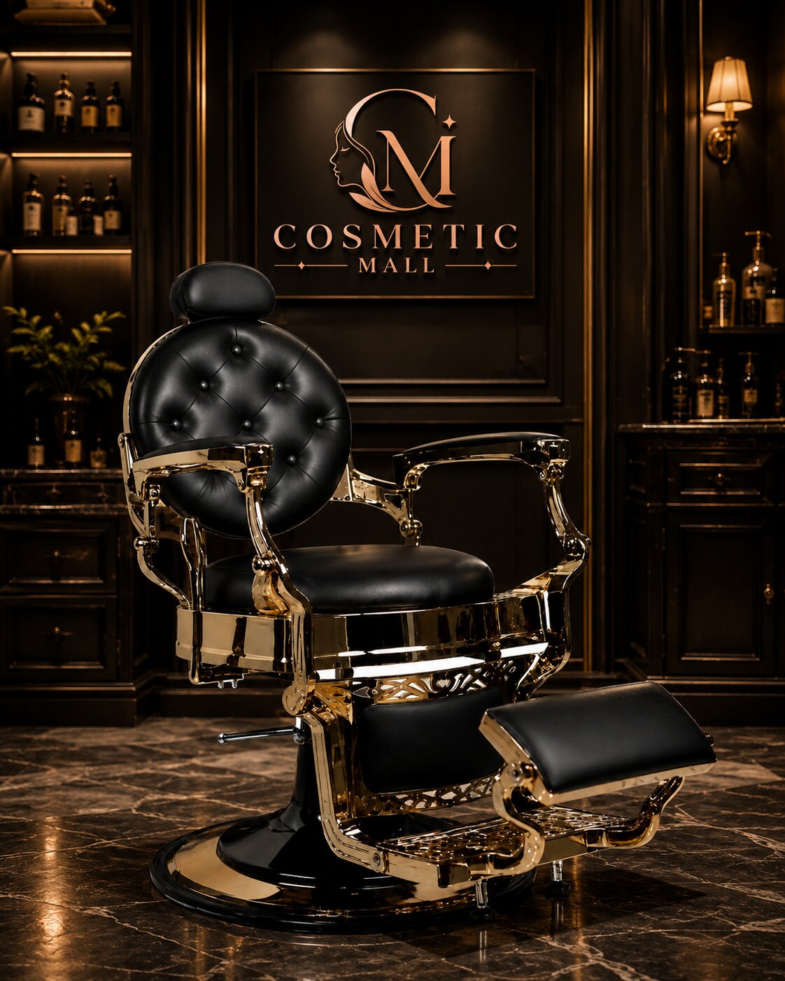 Perfect Active Professional  Vintage Barber Chair with Round Back Rest Gold