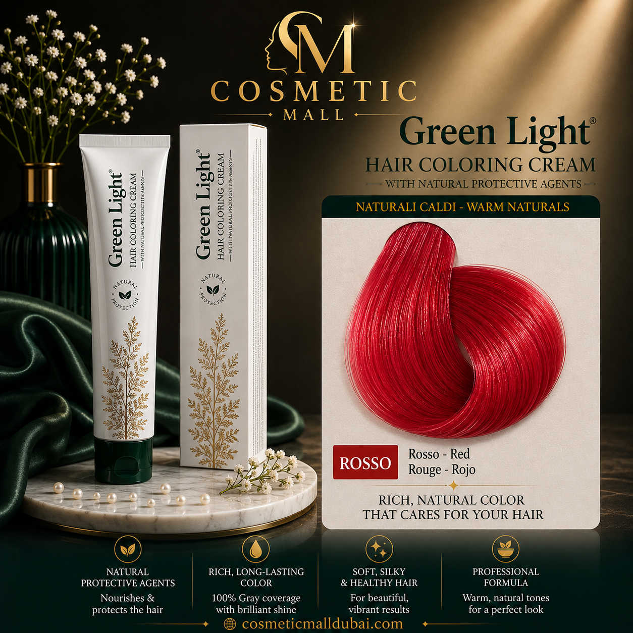 Green Light Hair Coloring Cream – Rosso (Red) – Professional Permanent Hair Color 100ml