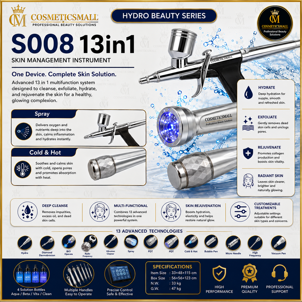Perfect Active Hydro Beauty Facial Machine | S008 13-in-1 Skin Management Instrument
