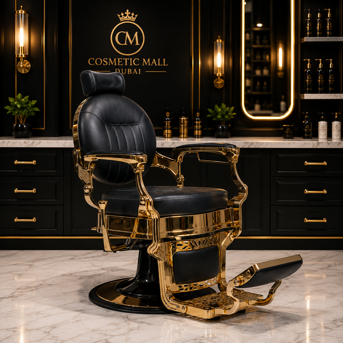 Luxury Black & Gold Barber Chair | Professional Vintage Salon Styling Chair