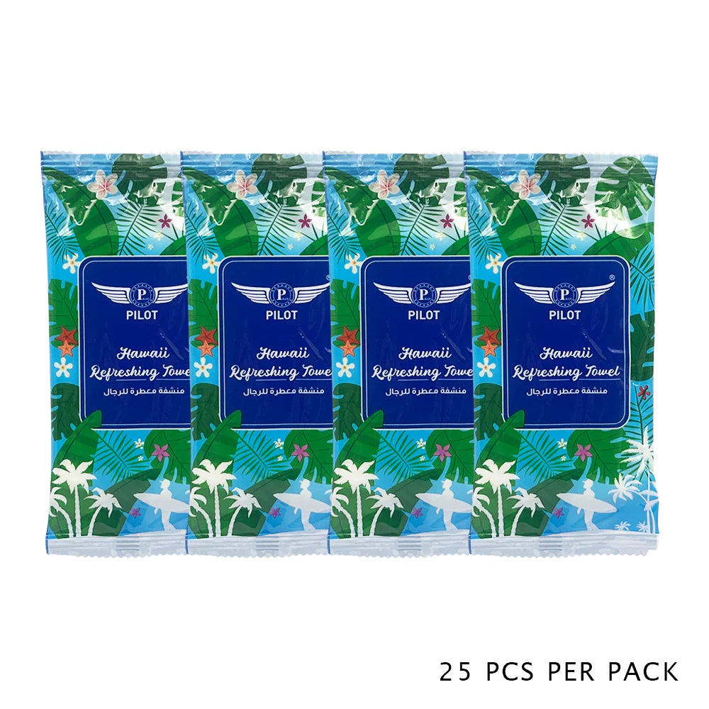 Pilot Refreshing Towels 25 Pack – Individually Wrapped Cooling Wet Wipes with 6 Scents, Travel, Gym, Face & Body Cleansing Towelettes