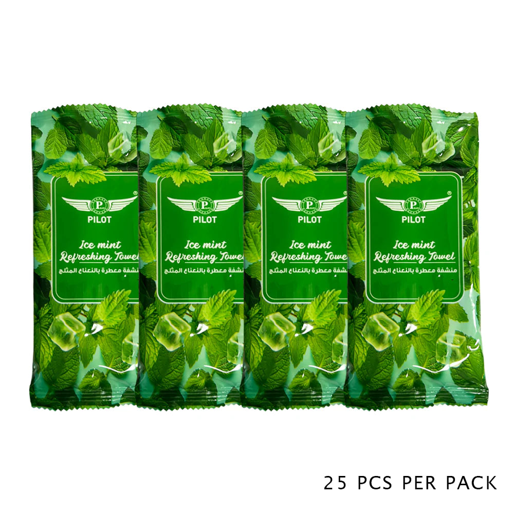 Pilot Refreshing Towels 25 Pack – Individually Wrapped Cooling Wet Wipes with 6 Scents, Travel, Gym, Face & Body Cleansing Towelettes