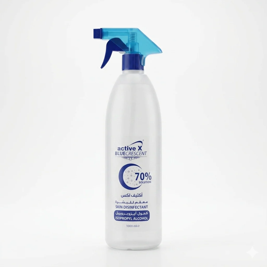 ActiveX Blue Crescent 70% Isopropyl Alcohol Disinfectant Spray 1000ml – Professional Salon, Barber & Beauty Surface Sanitizer with Trigger (Natural / Blue)