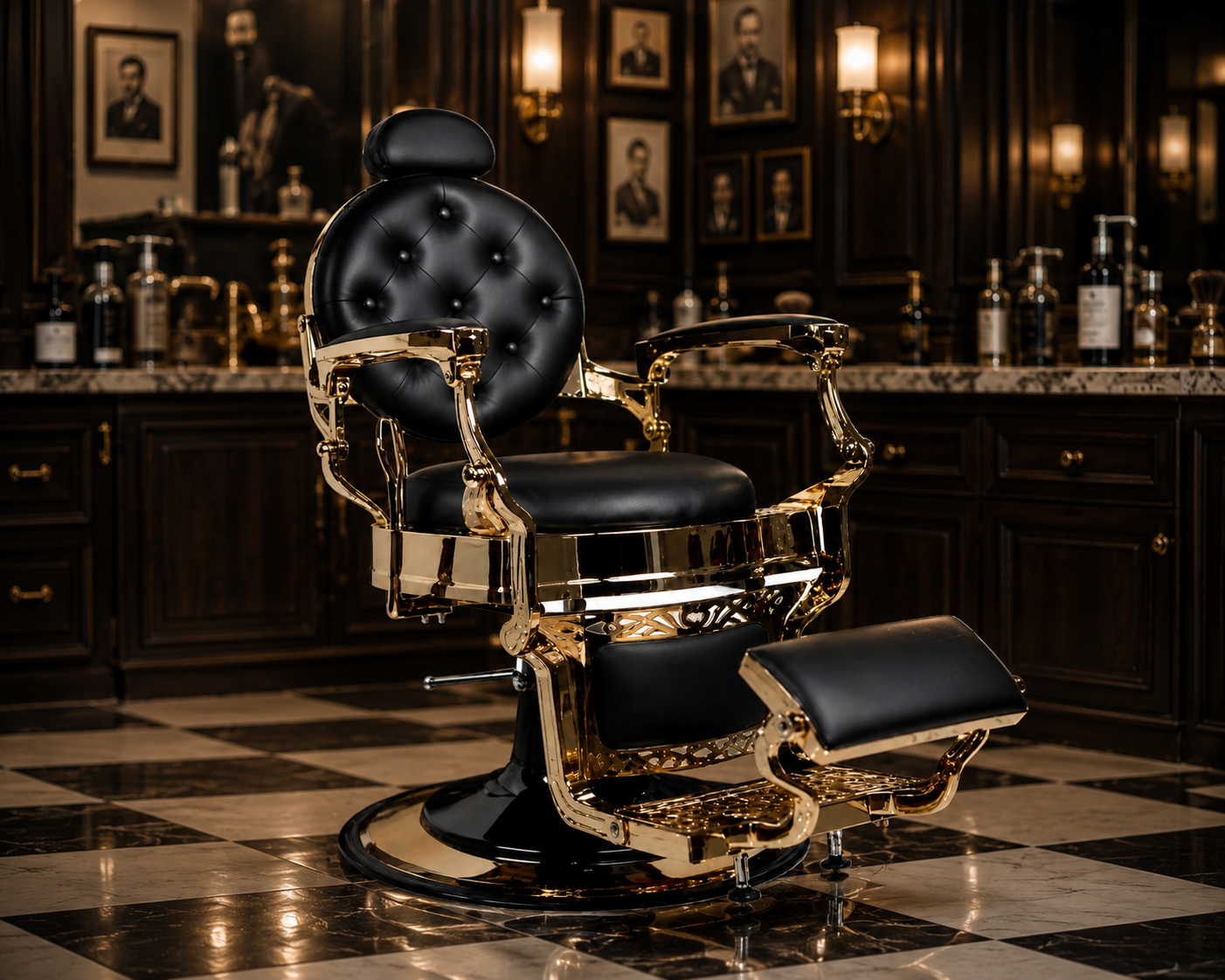 HOOPOE Vintage Barber Chair with Round Back Rest Gold