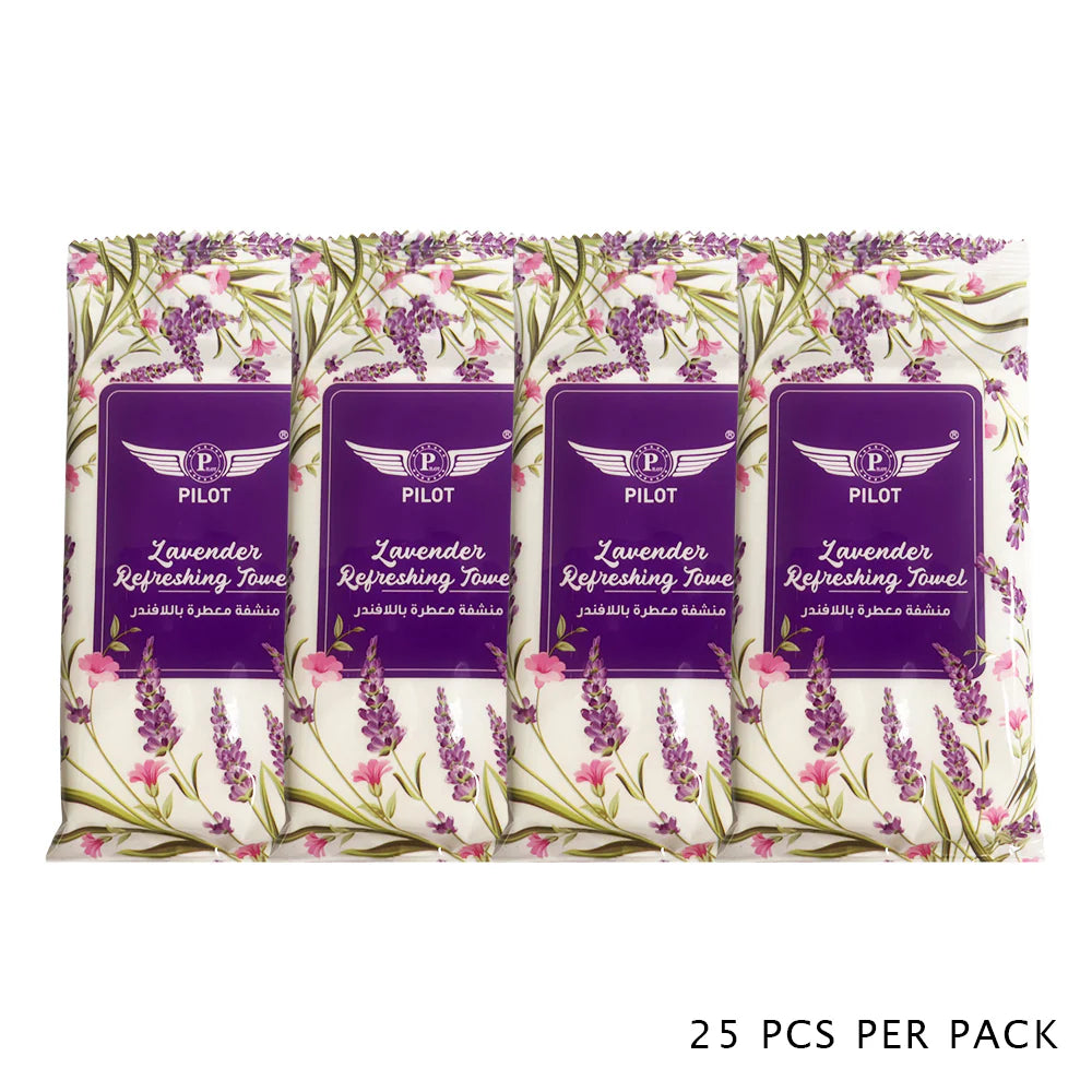 Pilot Refreshing Towels 25 Pack – Individually Wrapped Cooling Wet Wipes with 6 Scents, Travel, Gym, Face & Body Cleansing Towelettes