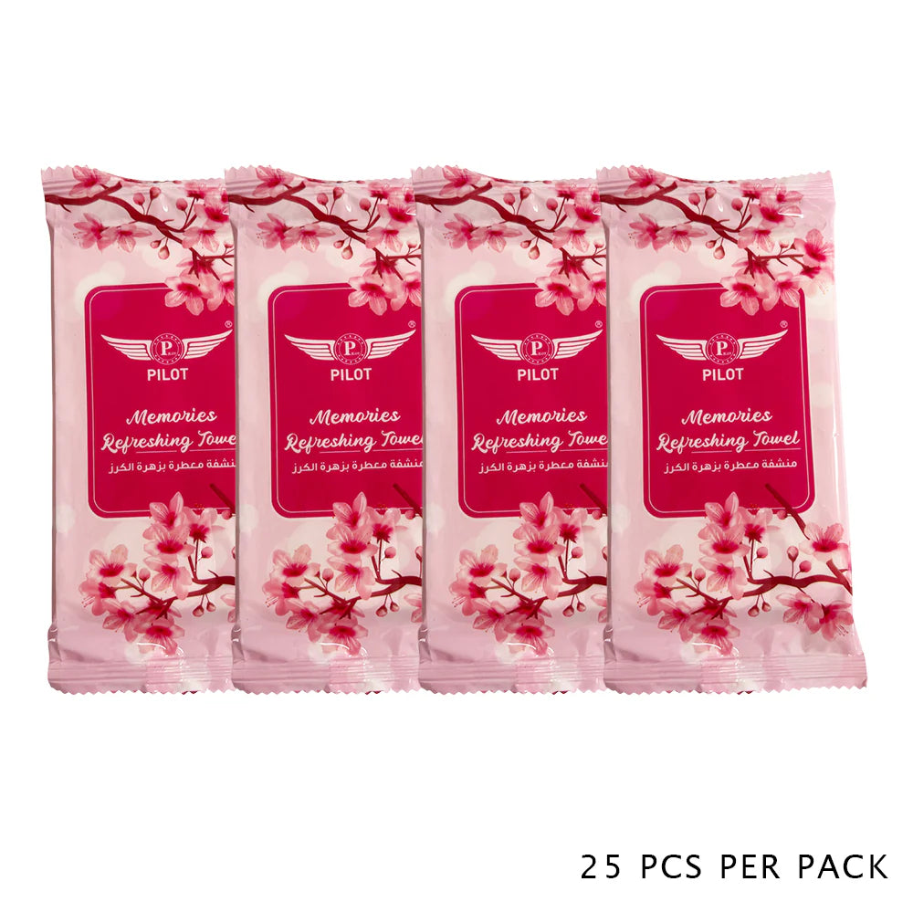 Pilot Refreshing Towels 25 Pack – Individually Wrapped Cooling Wet Wipes with 6 Scents, Travel, Gym, Face & Body Cleansing Towelettes