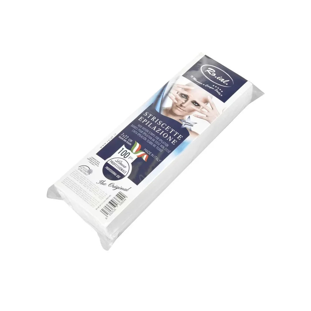 Roial Wax Strips 100 Pcs White - Professional Non-Woven Disposable Waxing Strips, Tear-Resistant & Lint-Free Hair Removal Strips for Body & Arms (7 x 22 cm)