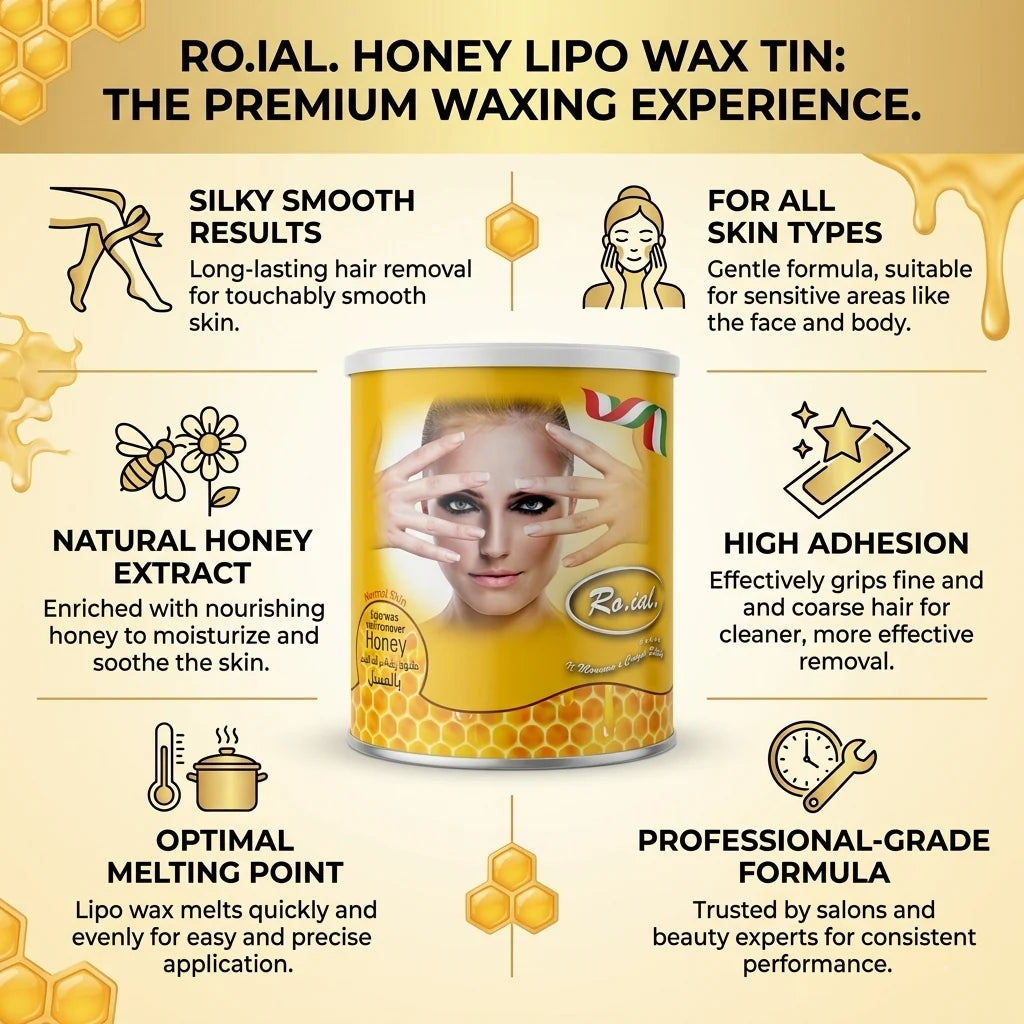 Roial Hair Remover Wax Lipo Honey 800ml - Professional Honey Wax for Smooth Hair Removal